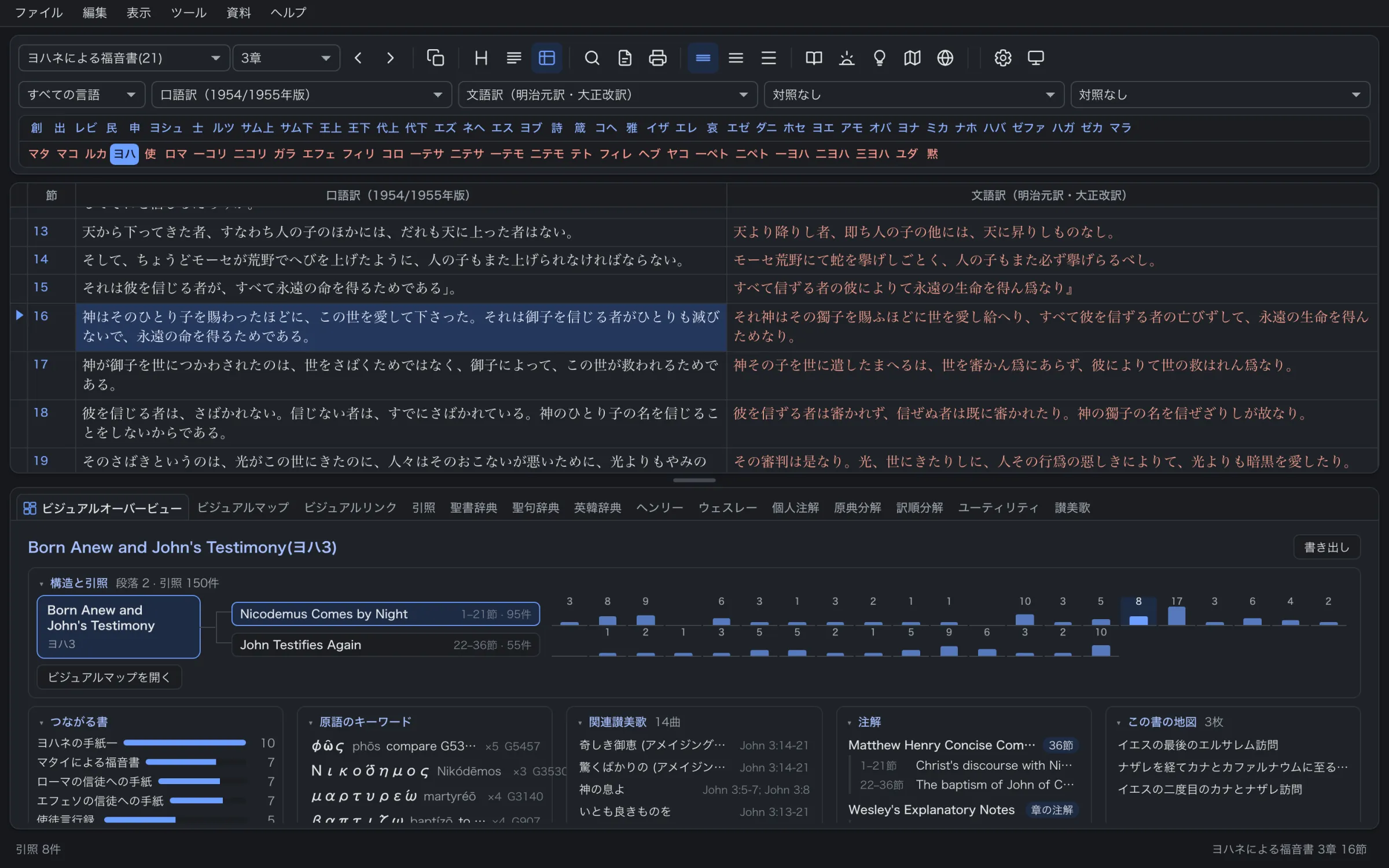 ヨハネによる福音書3章を開いたVisualBibleの画面
