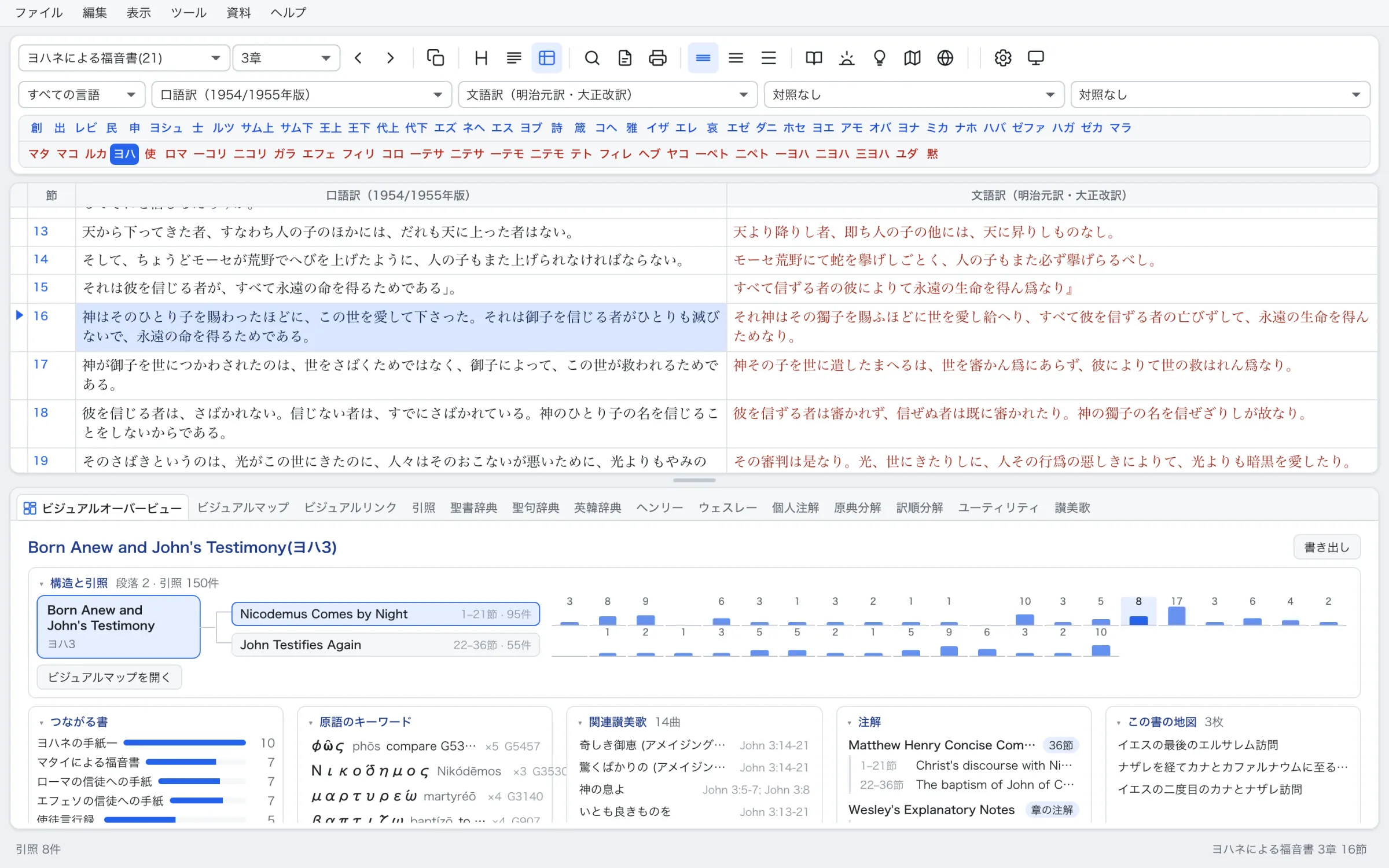 ヨハネによる福音書3章を開いたVisualBibleの画面